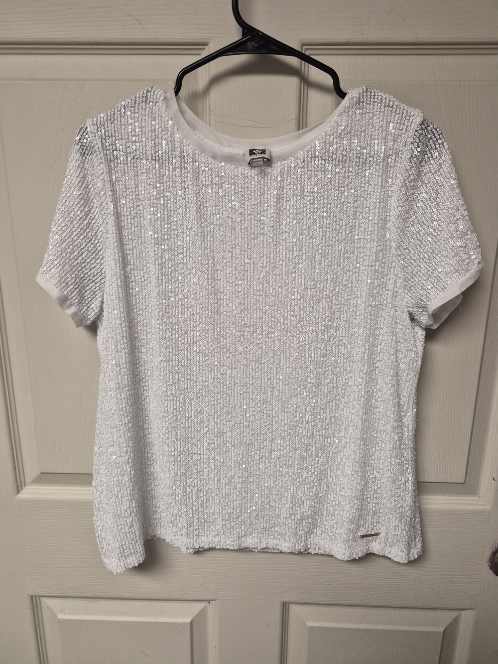 Anne Klein White Sequin Short-Sleeve Tee